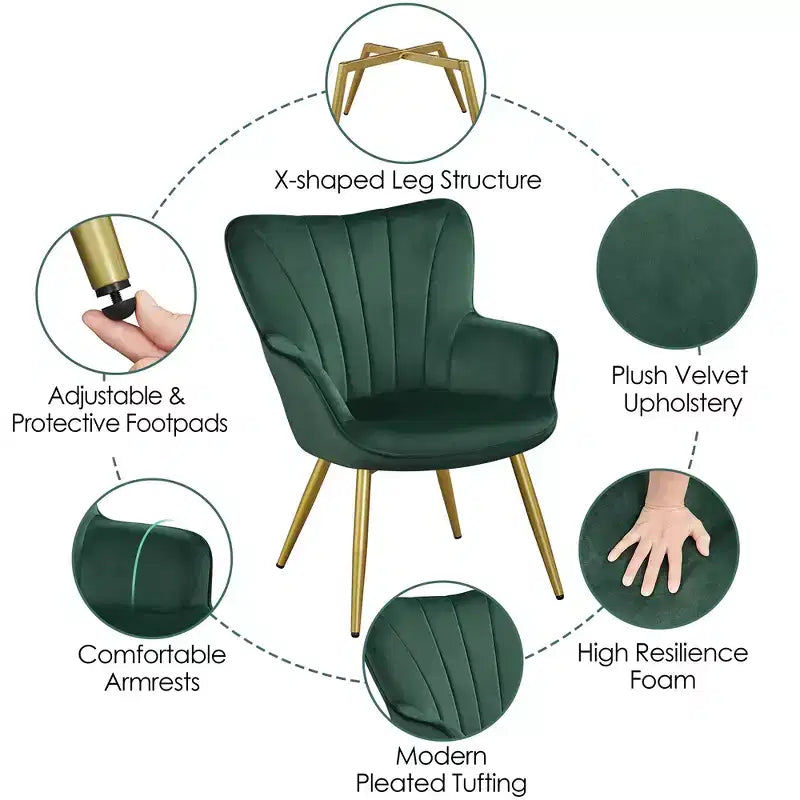 Yaheetech Set of 2 Modern Pleated Curved Accent Chair Set for Living Room, Office, Bedroom