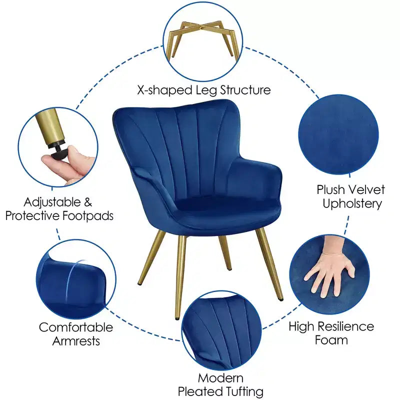 Yaheetech Set of 2 Modern Pleated Curved Accent Chair Set for Living Room, Office, Bedroom