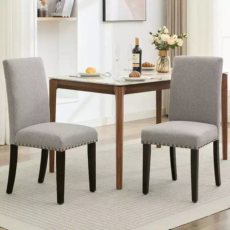 Modern Fabric Dining Chairs Set of 2 Upholstered Curved Backrest, Wood Legs & 265lb Capacity, for Kitchen/Dining Room