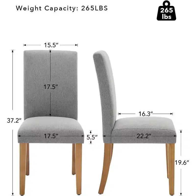 Modern Fabric Dining Chairs Set of 2 Upholstered Curved Backrest, Wood Legs & 265lb Capacity, for Kitchen/Dining Room