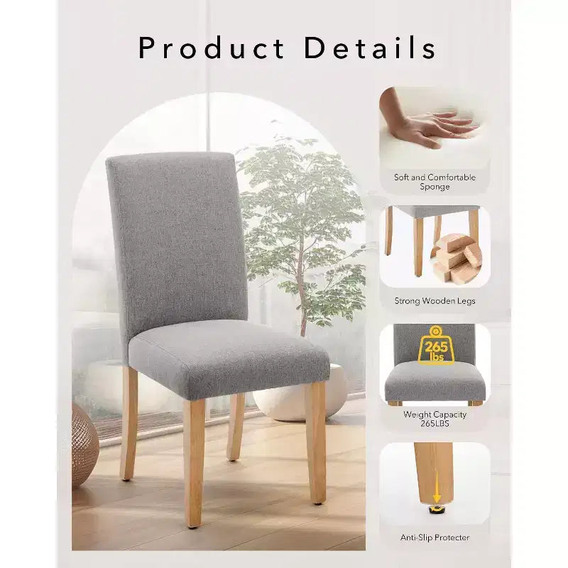 Modern Fabric Dining Chairs Set of 2 Upholstered Curved Backrest, Wood Legs & 265lb Capacity, for Kitchen/Dining Room