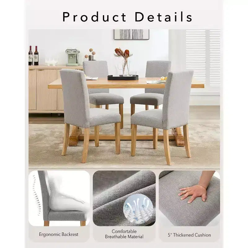 Modern Fabric Dining Chairs Set of 2 Upholstered Curved Backrest, Wood Legs & 265lb Capacity, for Kitchen/Dining Room