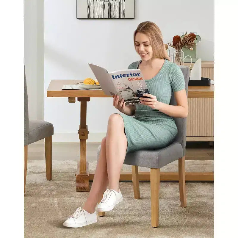 Modern Fabric Dining Chairs Set of 2 Upholstered Curved Backrest, Wood Legs & 265lb Capacity, for Kitchen/Dining Room