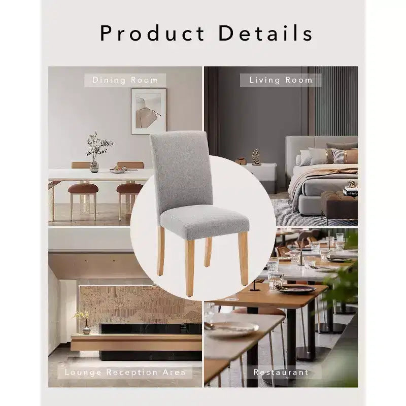Modern Fabric Dining Chairs Set of 2 Upholstered Curved Backrest, Wood Legs & 265lb Capacity, for Kitchen/Dining Room