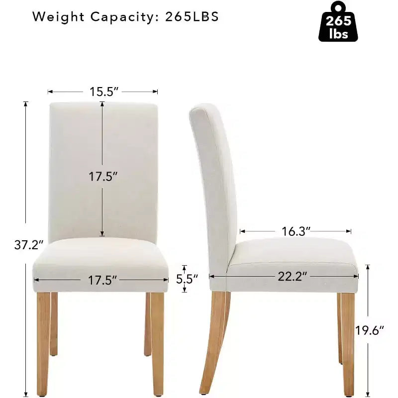 Modern Fabric Dining Chairs Set of 2 Upholstered Curved Backrest, Wood Legs & 265lb Capacity, for Kitchen/Dining Room