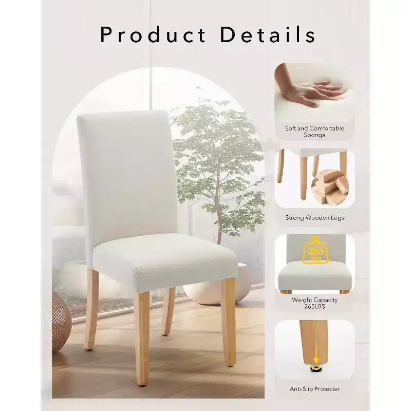 Modern Fabric Dining Chairs Set of 2 Upholstered Curved Backrest, Wood Legs & 265lb Capacity, for Kitchen/Dining Room