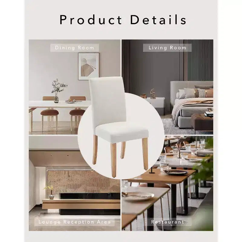 Modern Fabric Dining Chairs Set of 2 Upholstered Curved Backrest, Wood Legs & 265lb Capacity, for Kitchen/Dining Room