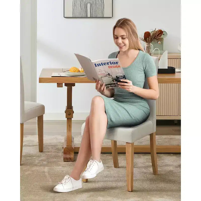 Modern Fabric Dining Chairs Set of 2 Upholstered Curved Backrest, Wood Legs & 265lb Capacity, for Kitchen/Dining Room