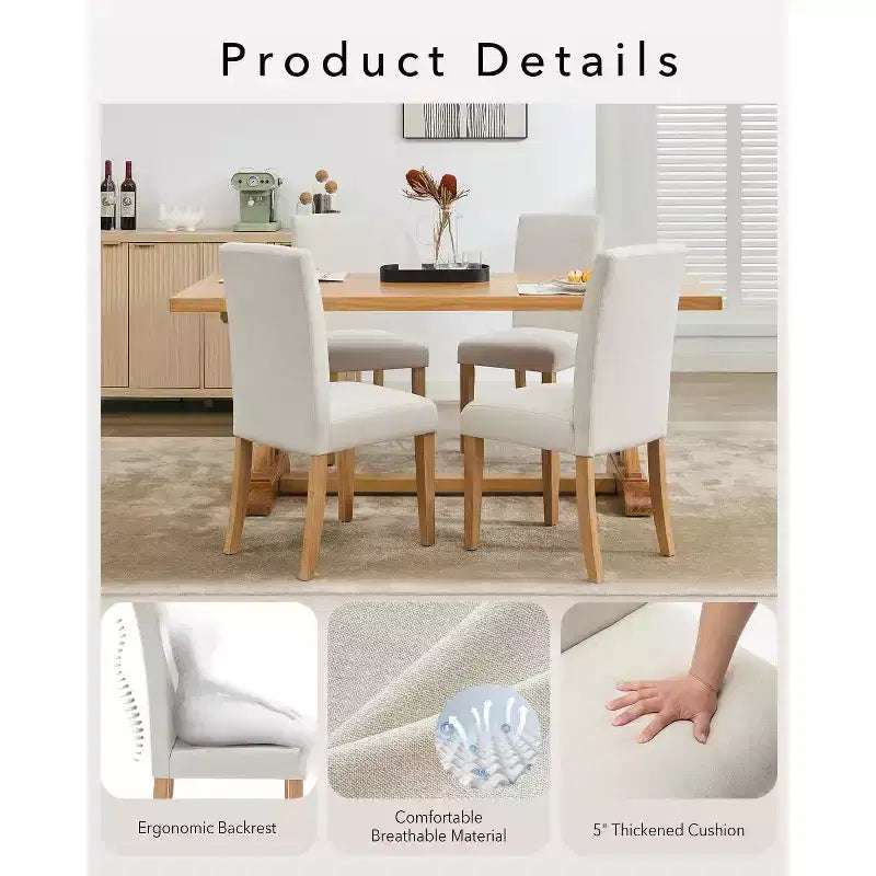 Modern Fabric Dining Chairs Set of 2 Upholstered Curved Backrest, Wood Legs & 265lb Capacity, for Kitchen/Dining Room