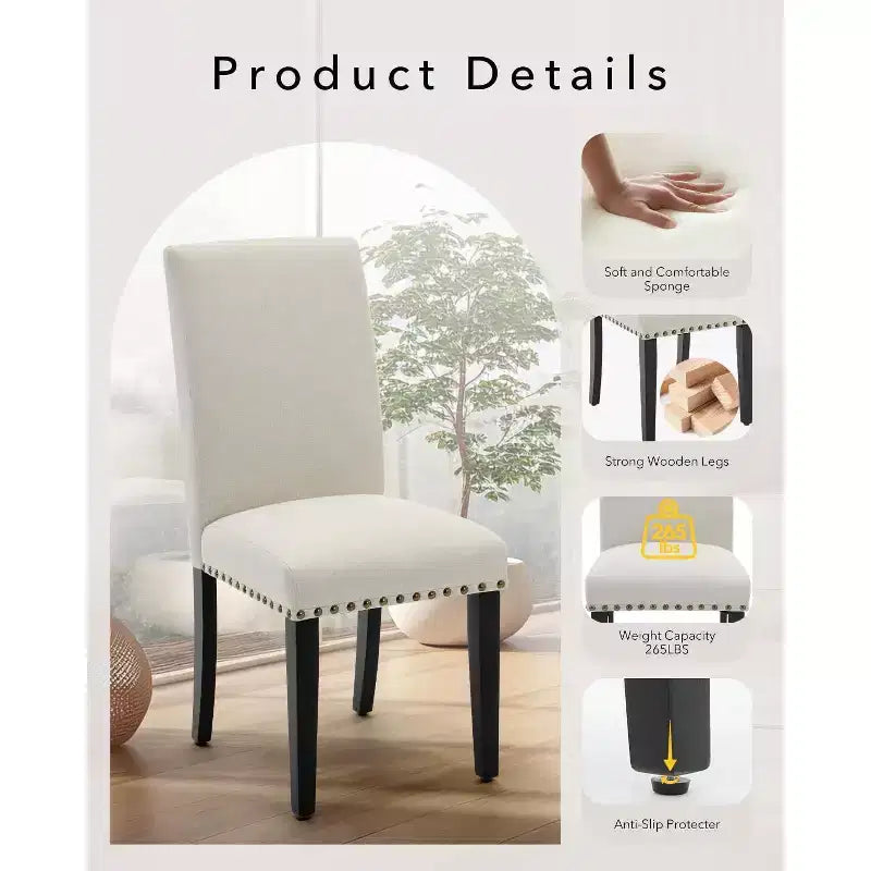 Modern Fabric Dining Chairs Set of 2 Upholstered Curved Backrest, Wood Legs & 265lb Capacity, for Kitchen/Dining Room