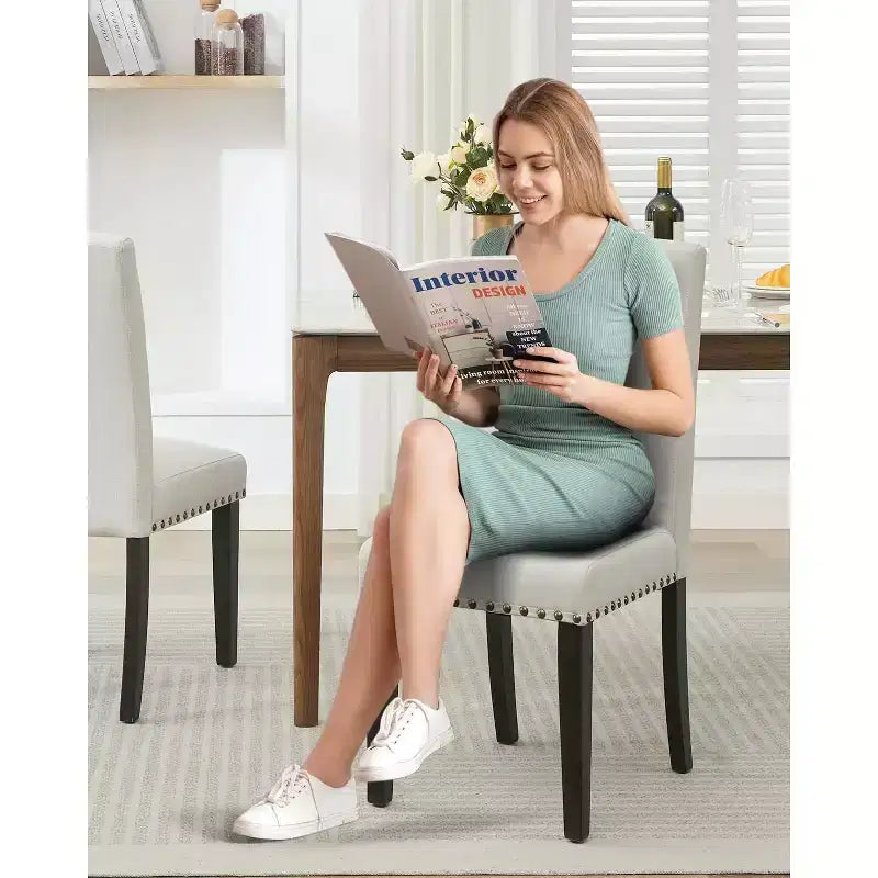 Modern Fabric Dining Chairs Set of 2 Upholstered Curved Backrest, Wood Legs & 265lb Capacity, for Kitchen/Dining Room