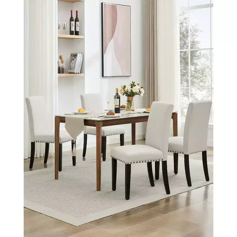 Modern Fabric Dining Chairs Set of 2 Upholstered Curved Backrest, Wood Legs & 265lb Capacity, for Kitchen/Dining Room