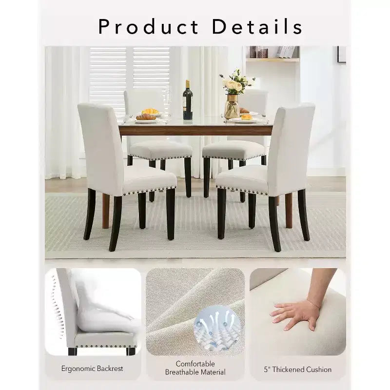 Modern Fabric Dining Chairs Set of 2 Upholstered Curved Backrest, Wood Legs & 265lb Capacity, for Kitchen/Dining Room