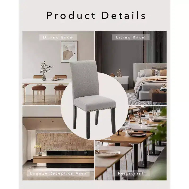 Modern Fabric Dining Chairs Set of 2 Upholstered Curved Backrest, Wood Legs & 265lb Capacity, for Kitchen/Dining Room