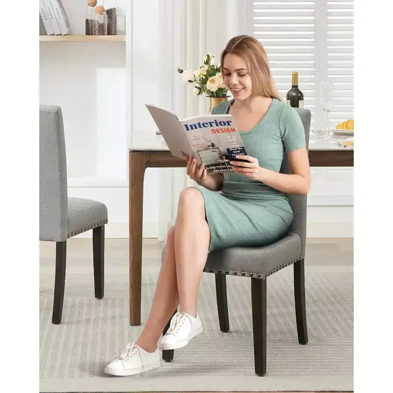 Modern Fabric Dining Chairs Set of 2 Upholstered Curved Backrest, Wood Legs & 265lb Capacity, for Kitchen/Dining Room
