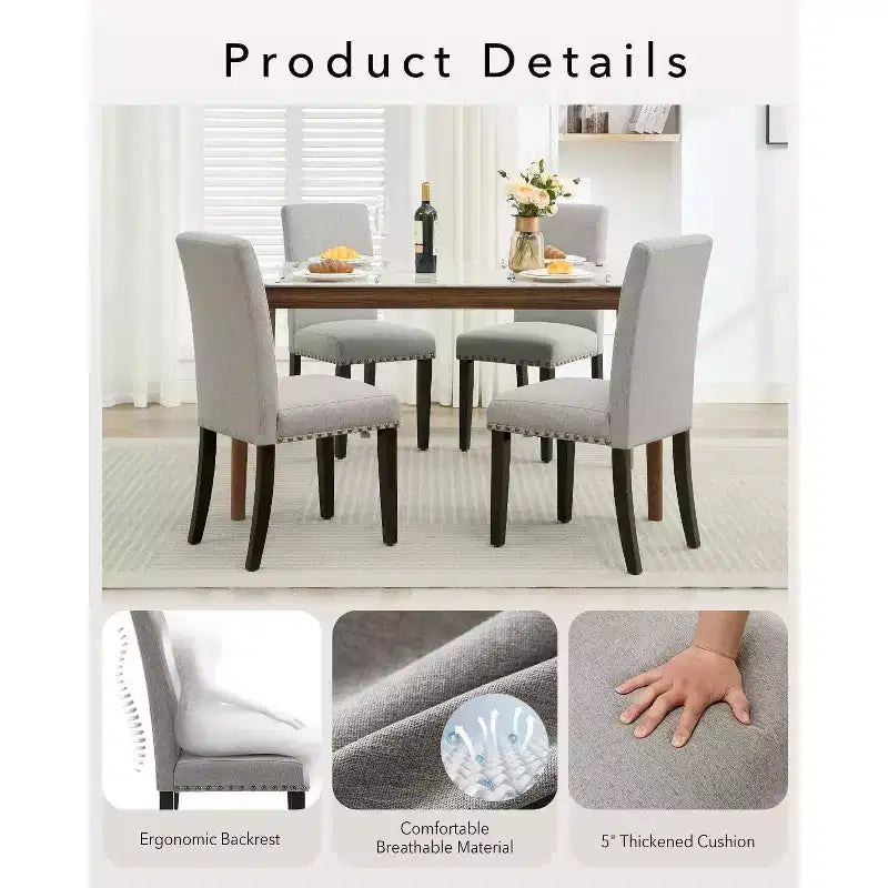 Modern Fabric Dining Chairs Set of 2 Upholstered Curved Backrest, Wood Legs & 265lb Capacity, for Kitchen/Dining Room