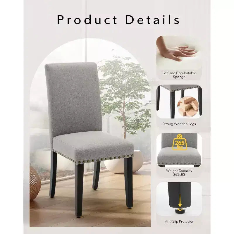 Modern Fabric Dining Chairs Set of 2 Upholstered Curved Backrest, Wood Legs & 265lb Capacity, for Kitchen/Dining Room