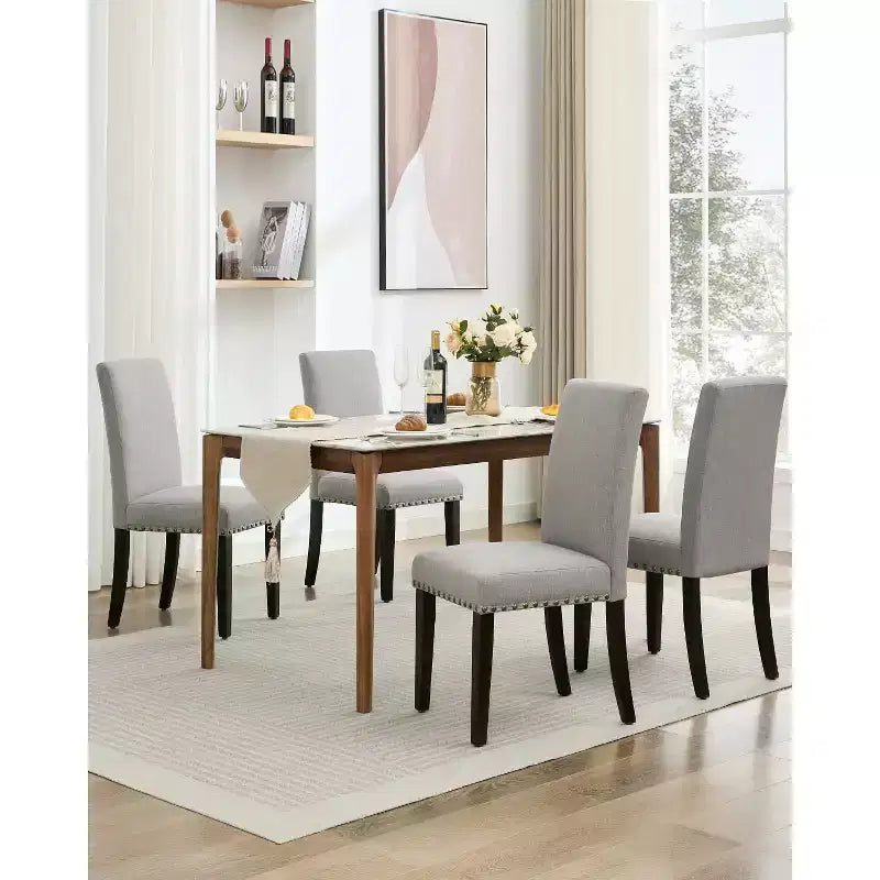 Modern Fabric Dining Chairs Set of 2 Upholstered Curved Backrest, Wood Legs & 265lb Capacity, for Kitchen/Dining Room