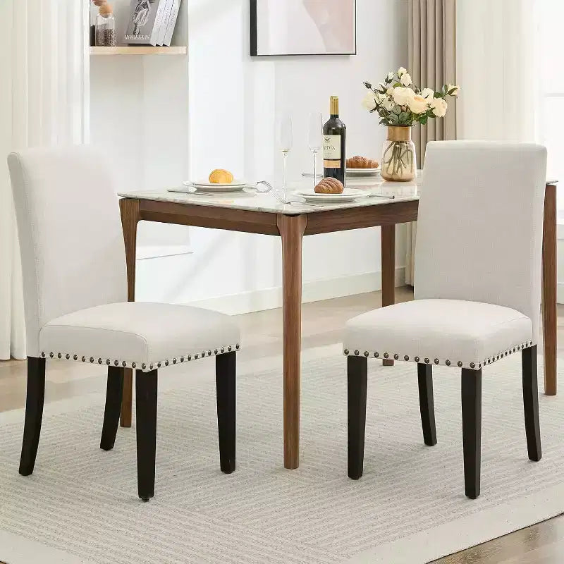 Modern Fabric Dining Chairs Set of 2 Upholstered Curved Backrest, Wood Legs & 265lb Capacity, for Kitchen/Dining Room