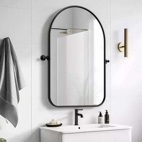 32 x 23 Inch Black Arch Rotatable Hardware Iron Art Frame Wall Mirror Bathroom Mirror