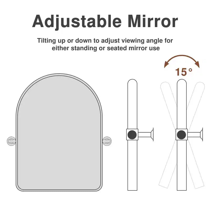 32 x 23 Inch Black Arch Rotatable Hardware Iron Art Frame Wall Mirror Bathroom Mirror