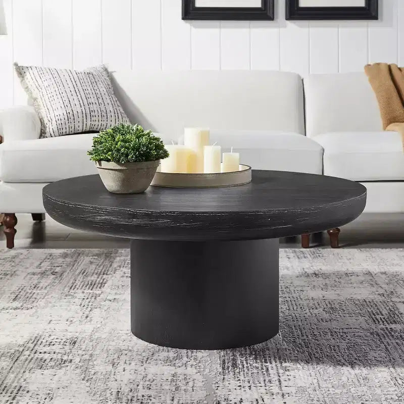 GDFStudio Gwendolyn Modern Wood 35.98 Round Pedestal Coffee Table