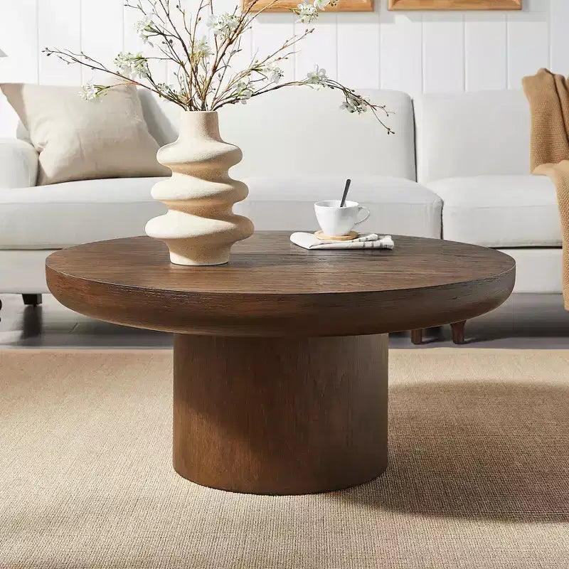 GDFStudio Gwendolyn Modern Wood 35.98 Round Pedestal Coffee Table