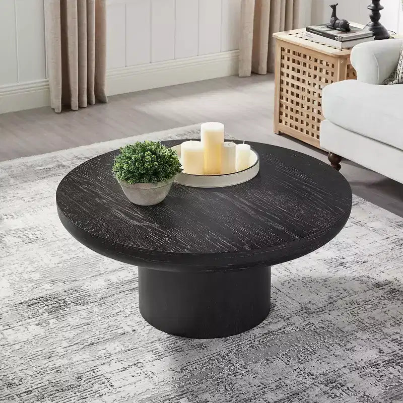 GDFStudio Gwendolyn Modern Wood 35.98 Round Pedestal Coffee Table