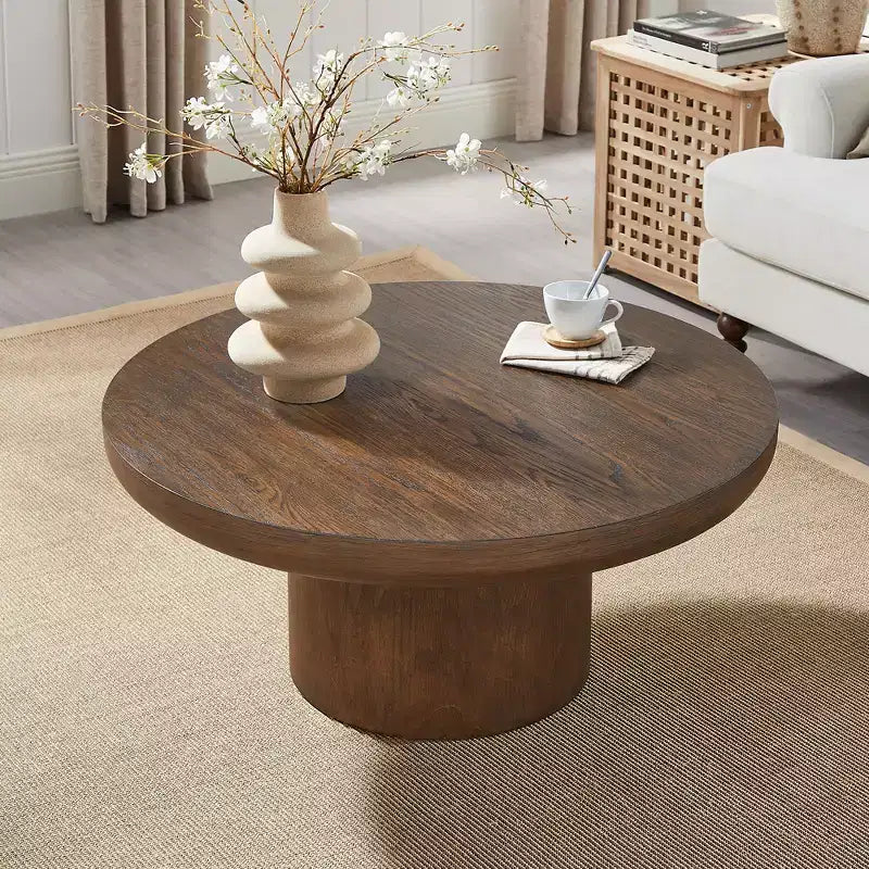 GDFStudio Gwendolyn Modern Wood 35.98 Round Pedestal Coffee Table