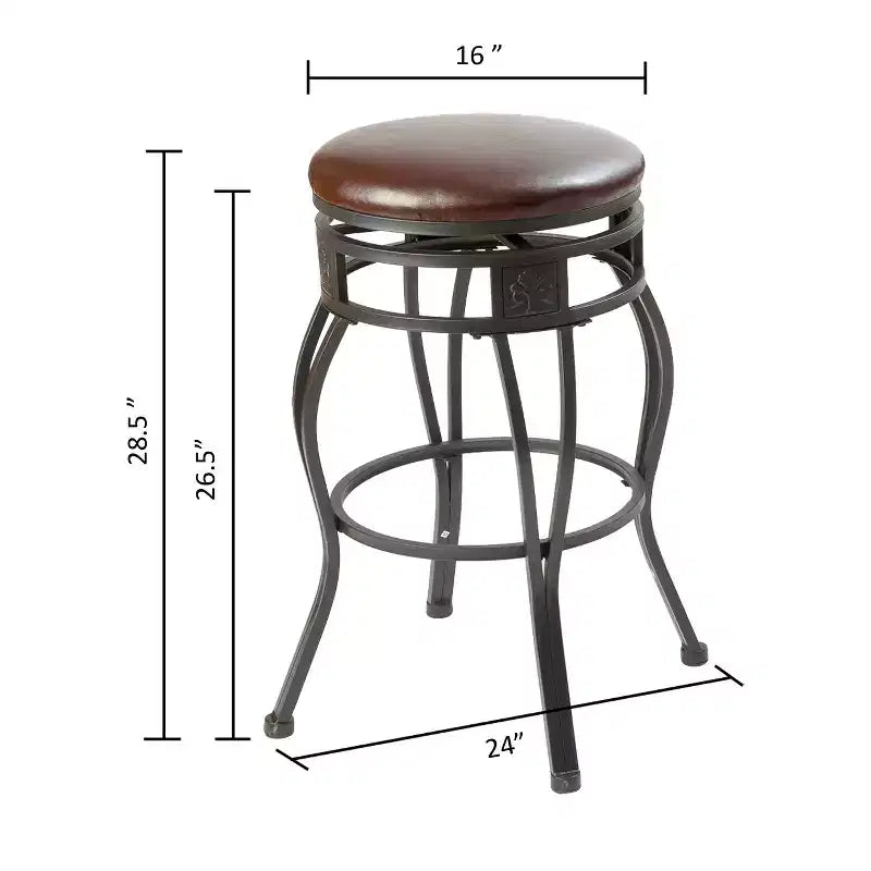 eHemco Swivel Metal Kitchen Counter Height Barstool with Faux Leather Seat, 29 Inches, Black, Set of 2
