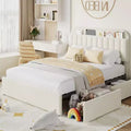 Twin/Twin XL/Full/Queen Bed Frame with Bookcase Headboard and 2 Drawers, Kids Bed Frame, Boucle Upholstered Platform Bed, Easy Assembly