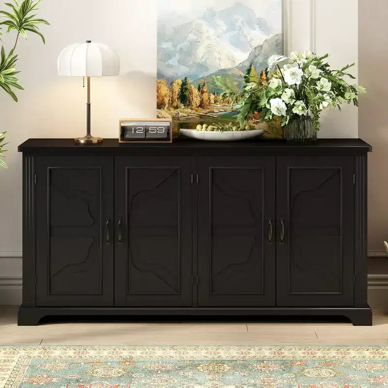 American Country Style Wooden Buffet Sideboard with Pine Legs & Metal Handles, Storage Cabinet with Unique Design for Living Room - ModernLuxe