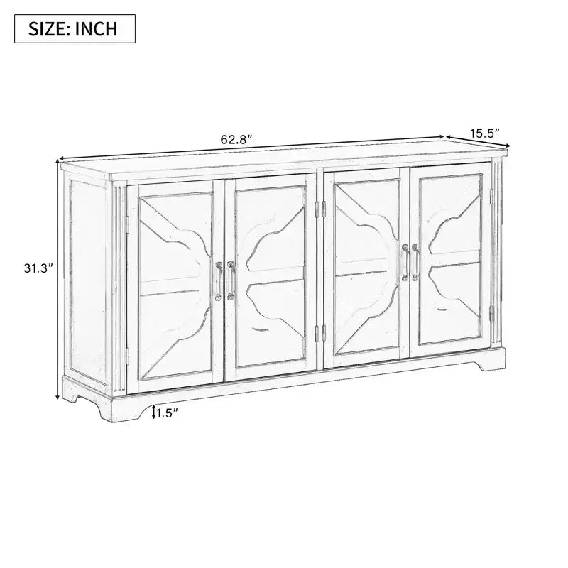 American Country Style Wooden Buffet Sideboard with Pine Legs & Metal Handles, Storage Cabinet with Unique Design for Living Room - ModernLuxe