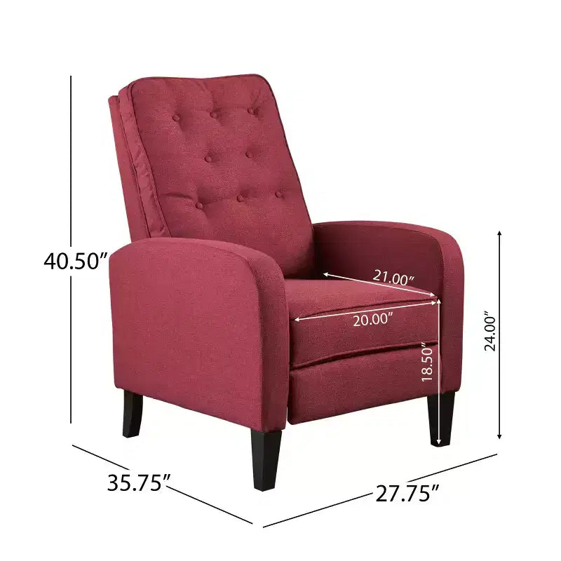 GDFStudio Nissa Contemporary Fabric Tufted Pushback Recliner, Red/Dark Brown