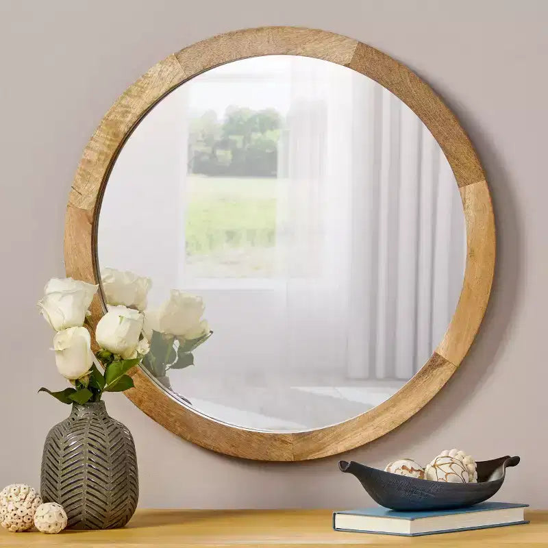 Christopher Knight Home Cheval Modern Handmade Mango Wood Round Wall Mirror, Brown