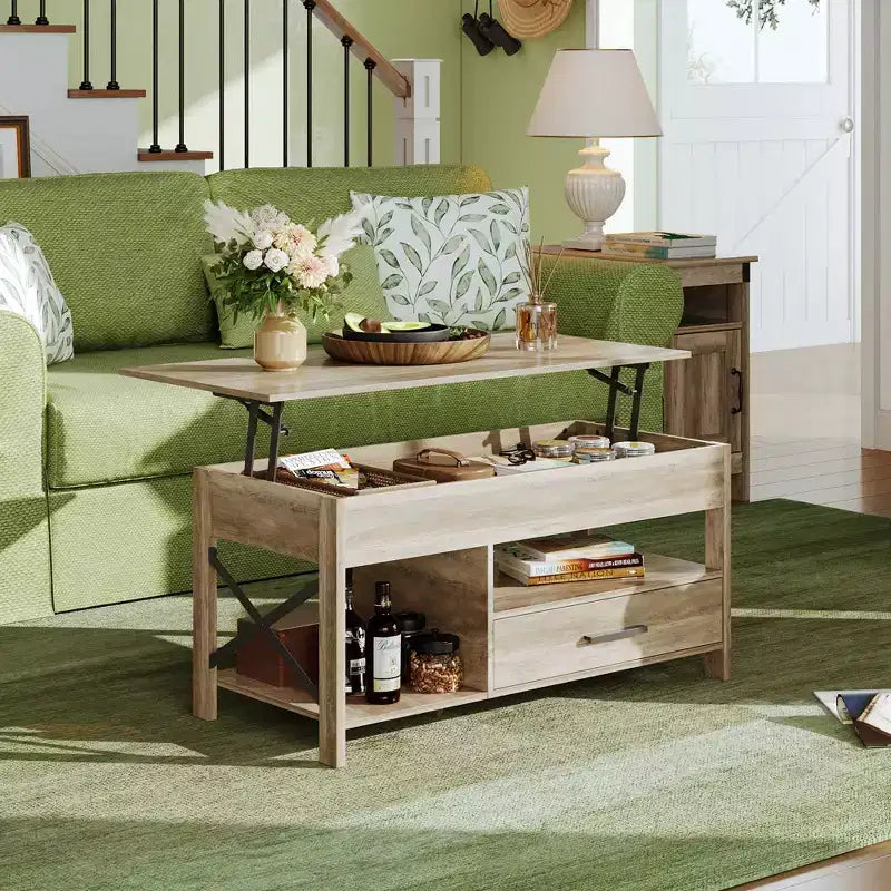DEXYLLO Coffee Table 39 Lift Top Coffee Table with Hidden Compartment, Storage Drawers and Storage Shelf for Living Room, Reception Room