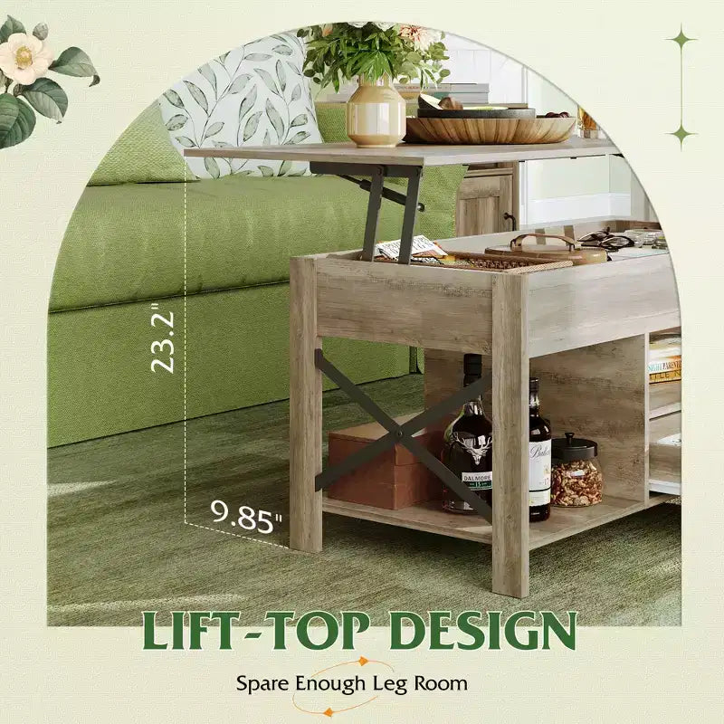 DEXYLLO Coffee Table 39 Lift Top Coffee Table with Hidden Compartment, Storage Drawers and Storage Shelf for Living Room, Reception Room