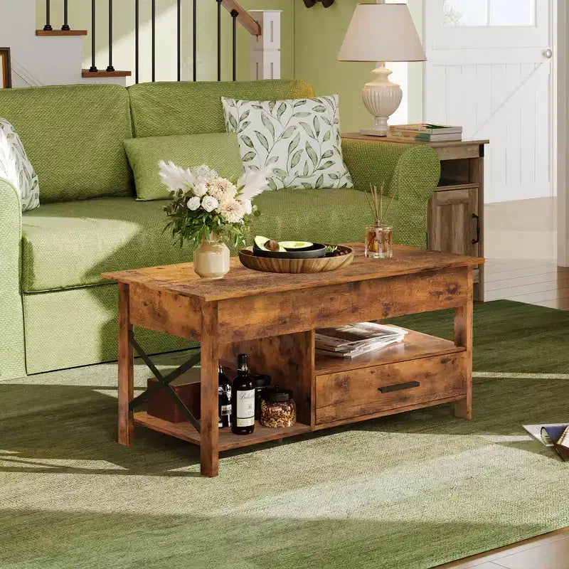 DEXYLLO Coffee Table 39 Lift Top Coffee Table with Hidden Compartment, Storage Drawers and Storage Shelf for Living Room, Reception Room
