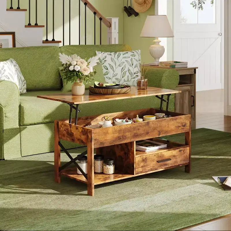 DEXYLLO Coffee Table 39 Lift Top Coffee Table with Hidden Compartment, Storage Drawers and Storage Shelf for Living Room, Reception Room