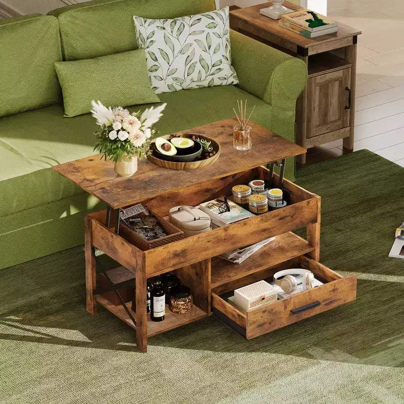 DEXYLLO Coffee Table 39 Lift Top Coffee Table with Hidden Compartment, Storage Drawers and Storage Shelf for Living Room, Reception Room