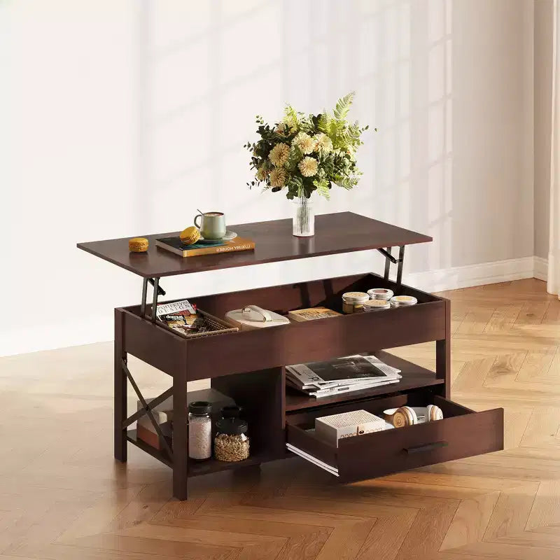 DEXYLLO Coffee Table 39 Lift Top Coffee Table with Hidden Compartment, Storage Drawers and Storage Shelf for Living Room, Reception Room