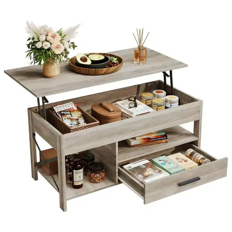 DEXYLLO Coffee Table 39 Lift Top Coffee Table with Hidden Compartment, Storage Drawers and Storage Shelf for Living Room, Reception Room