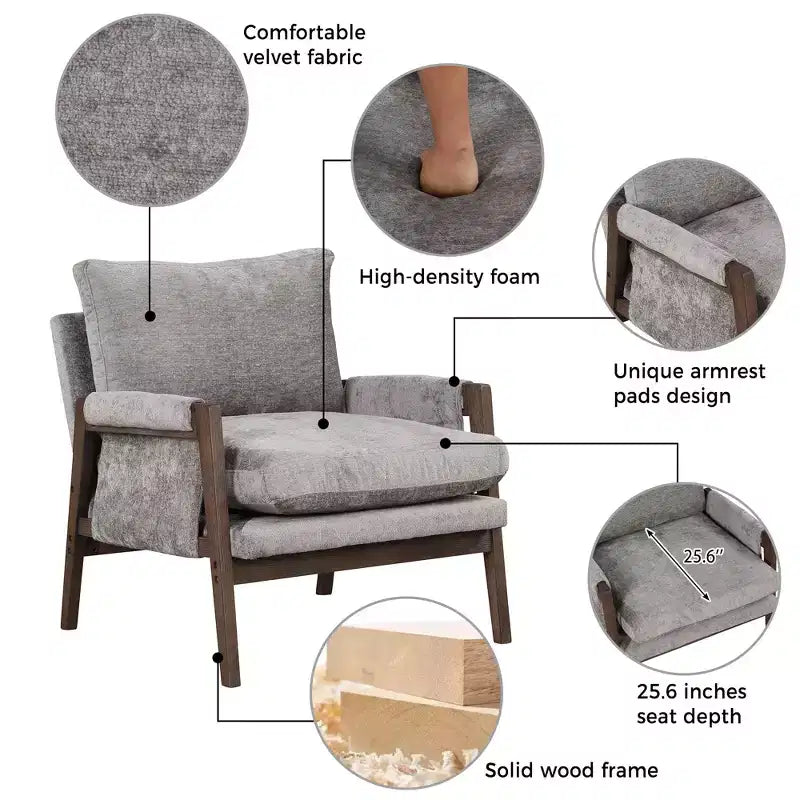 GDFStudio Forster Rubber Solid Wood Velvet Upholstered Accent Chair