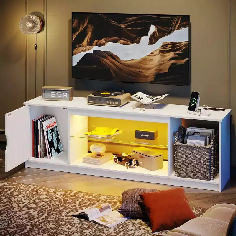 Bestier Modern TV Stand for up to 65 TVs Gaming Entertainment Center with Adjustable Shelves for PS5 - 58 inches