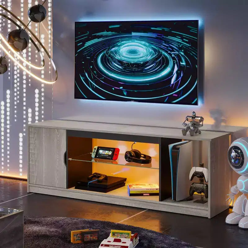 Bestier Modern TV Stand for up to 65 TVs Gaming Entertainment Center with Adjustable Shelves for PS5 - 58 inches