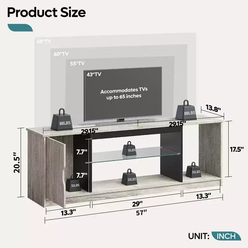 Bestier Modern TV Stand for up to 65 TVs Gaming Entertainment Center with Adjustable Shelves for PS5 - 58 inches