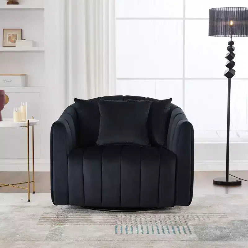 GDFStudio Adam 40.35W Oversized Velvet Channel Tufted Swivel Chair and Storage Ottoman Sets