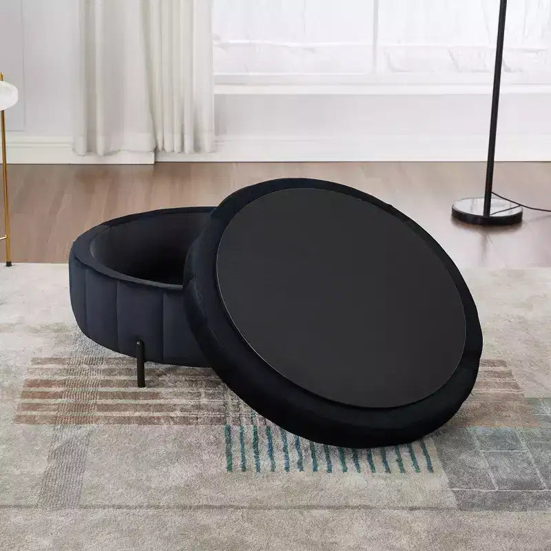 GDFStudio Adam 40.35W Oversized Velvet Channel Tufted Swivel Chair and Storage Ottoman Sets