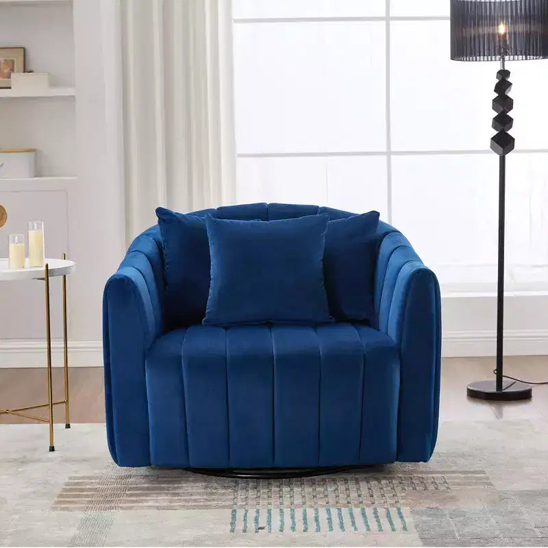 GDFStudio Adam 40.35W Oversized Velvet Channel Tufted Swivel Chair and Storage Ottoman Sets
