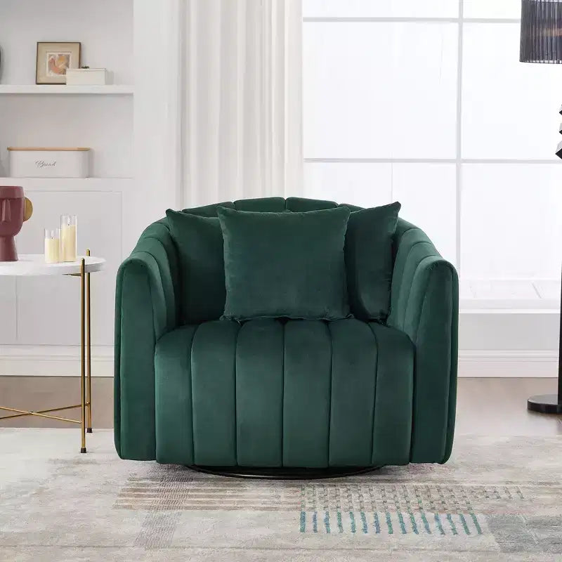 GDFStudio Adam 40.35W Oversized Velvet Channel Tufted Swivel Chair and Storage Ottoman Sets